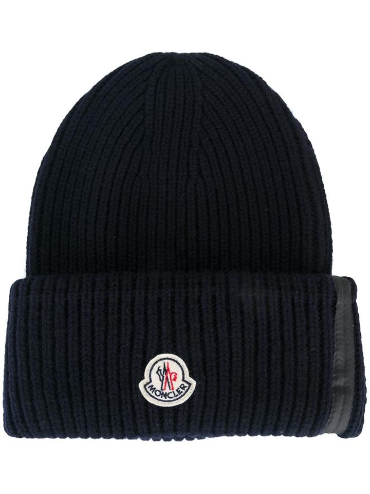 Moncler Ribbed Beanie, Adult Unisex, Blue, Cashmere/wool