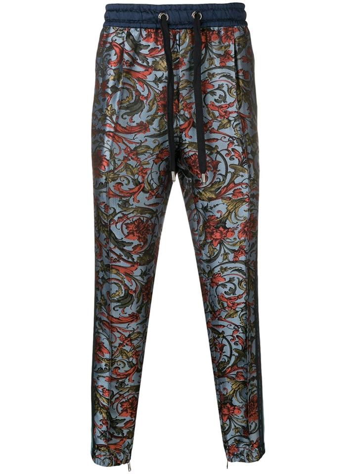 Dolce & Gabbana Floral Print Side Stripe Trousers - Blue