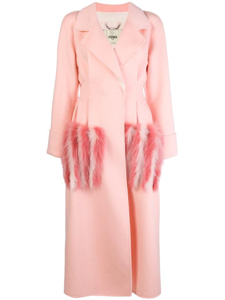 Fendi Fur Pocket Double-breasted Coat - Pink & Purple