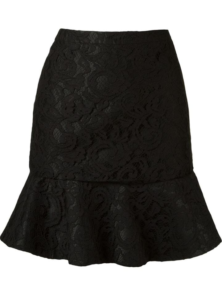 Martha Medeiros Ruffled Hem 'marescot' Lace Skirt - Black
