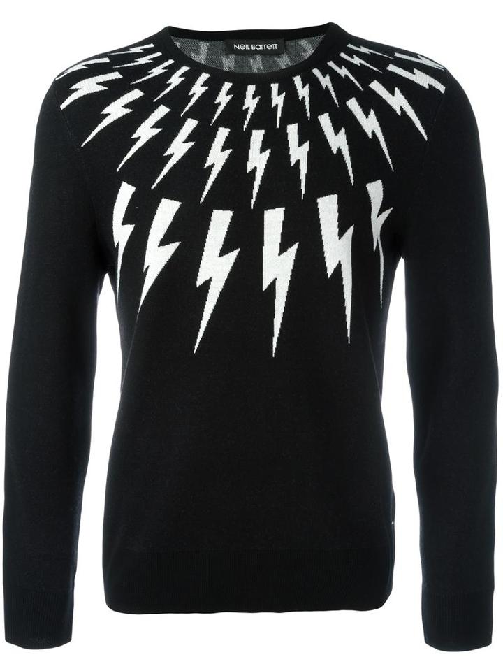 Neil Barrett Lightning Bolt Intarsia Jumper, Men's, Size: Large, Black, Wool