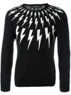 Neil Barrett Lightning Bolt Intarsia Jumper, Men's, Size: Large, Black, Wool