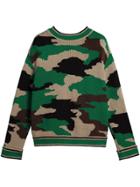 Burberry Camouflage Intarsia Cotton V-neck Sweater - Green