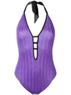 Missoni Mare Embroidered Halter-neck One-piece - Purple