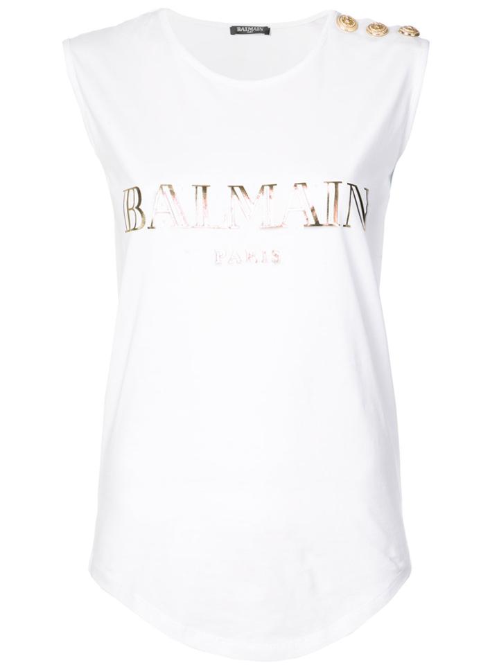 Balmain Logo Print Tank Top - White