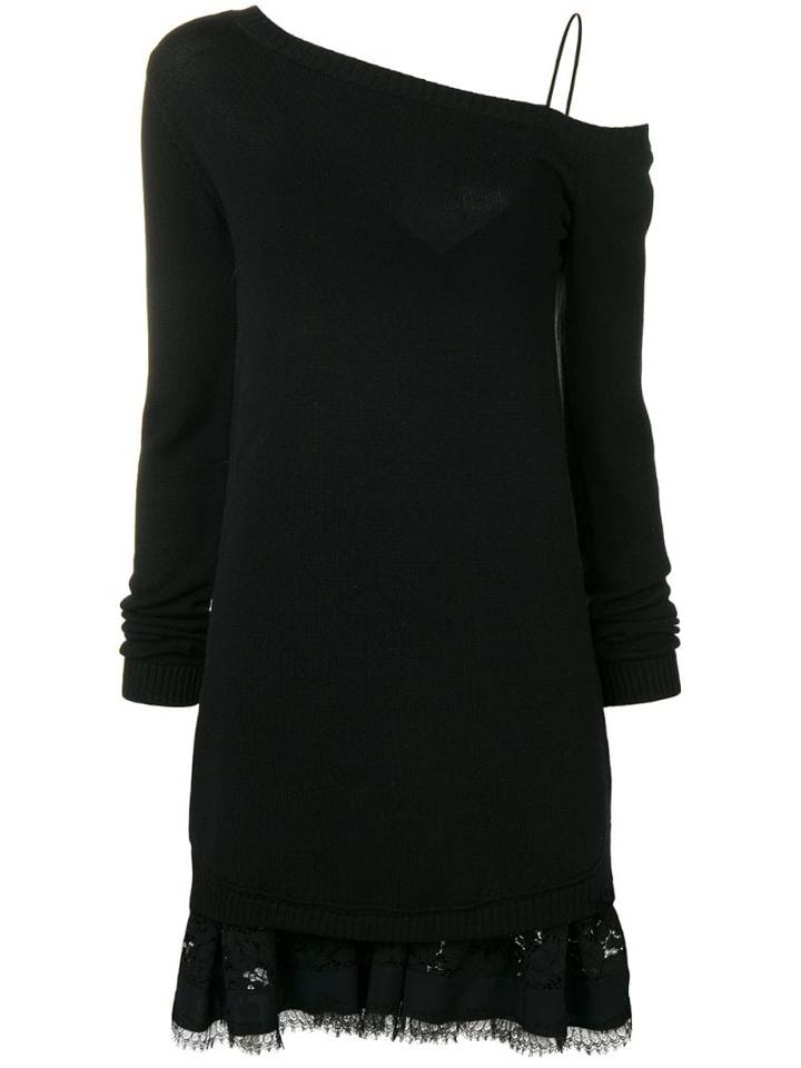 Nº21 Lace Trim Off The Shoulder Sweater Dress - Black