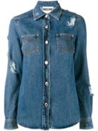 Moschino Distressed Denim Shirt, Women's, Size: 44, Blue, Cotton