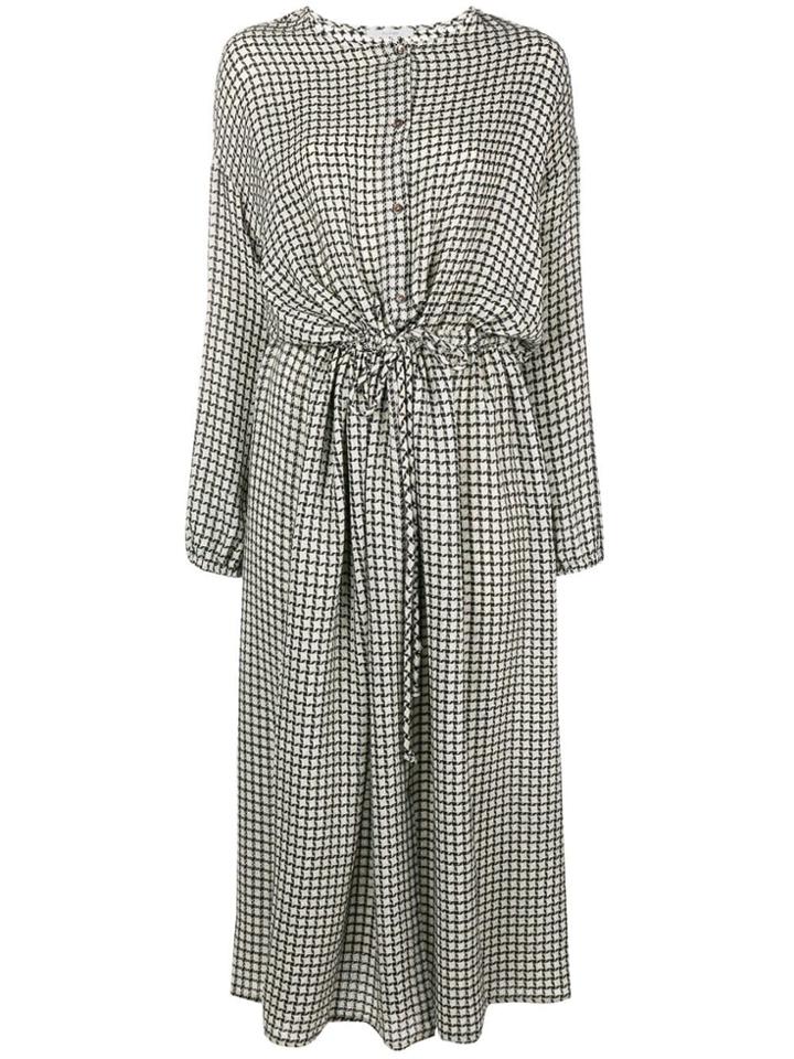 Dusan Houndstooth Flared Midi Dress - Black