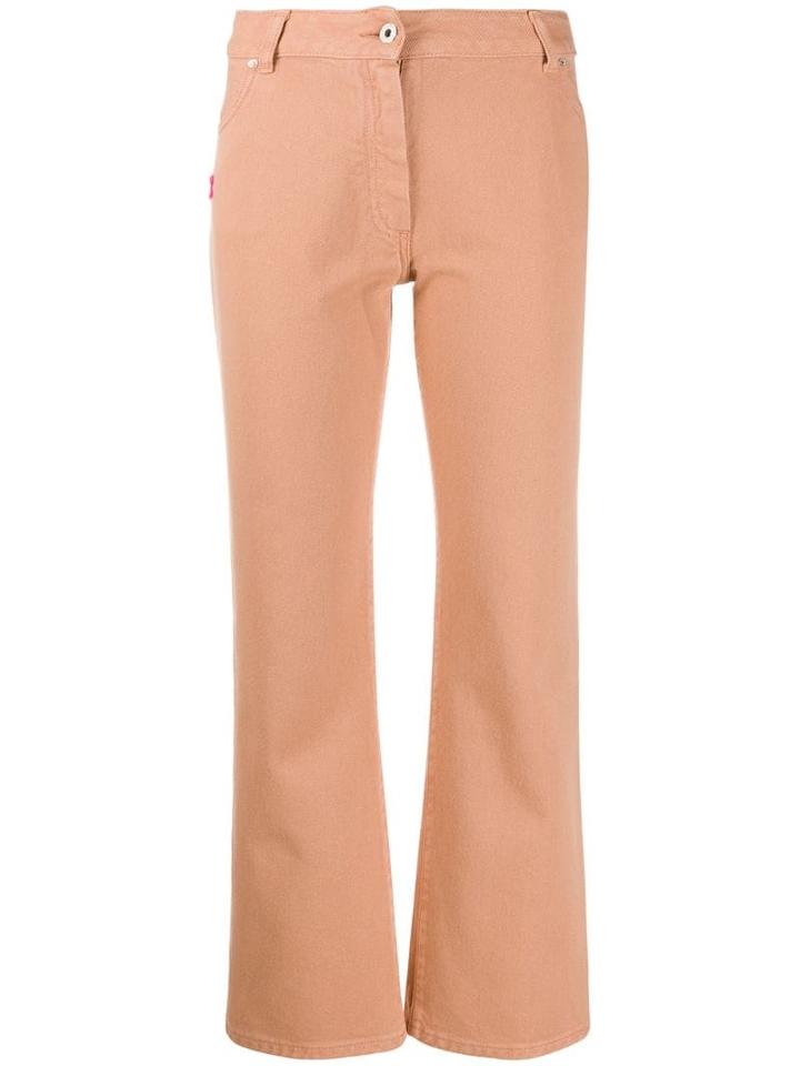 Off-white Cropped Embroidered Jeans - Pink