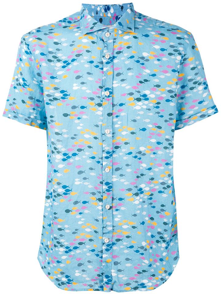 Drumohr - Printed Shirt - Men - Linen/flax - S, Blue, Linen/flax