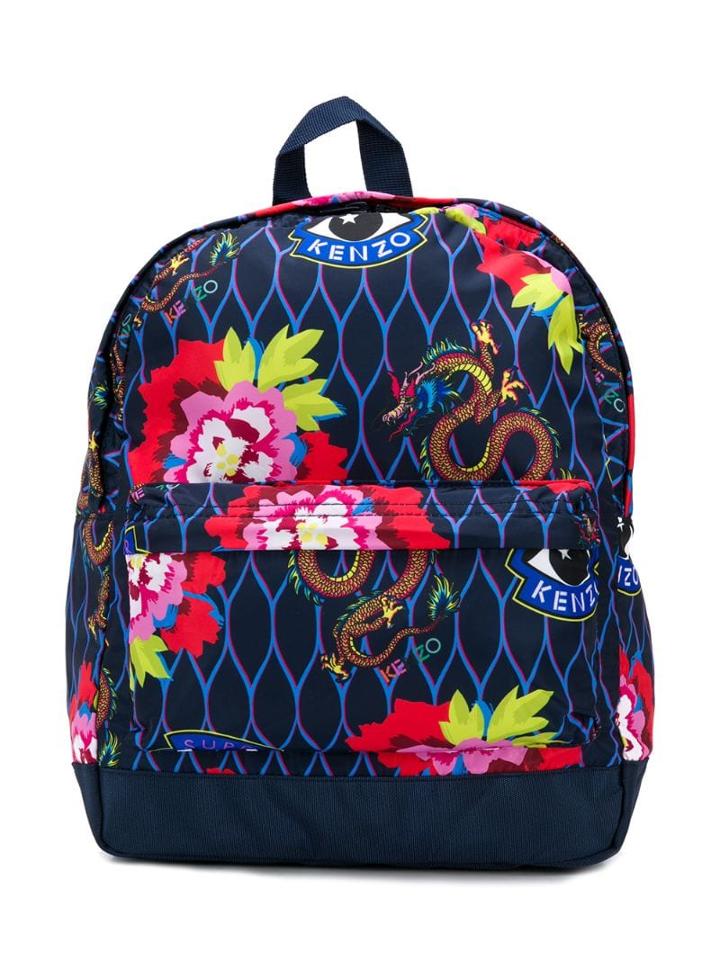 Kenzo Kids Teen Floral Print Backpack - Blue