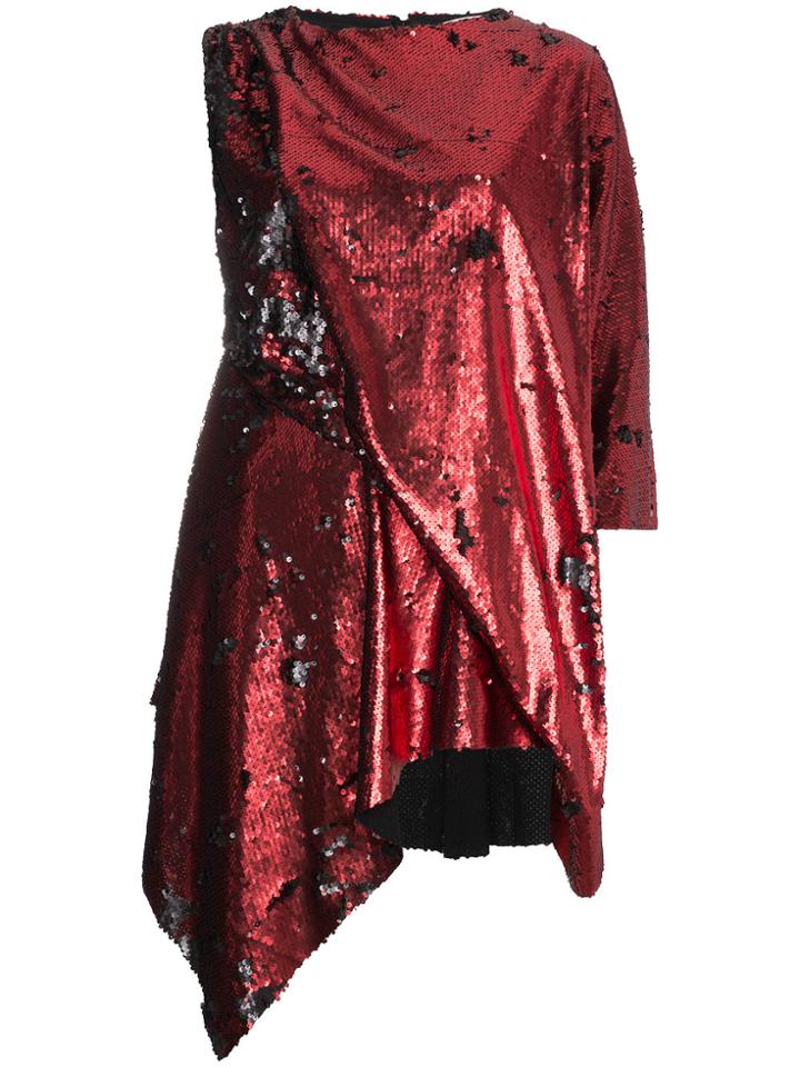 Marques'almeida Sequin Embellished Asymmetric Mini Dress - Red