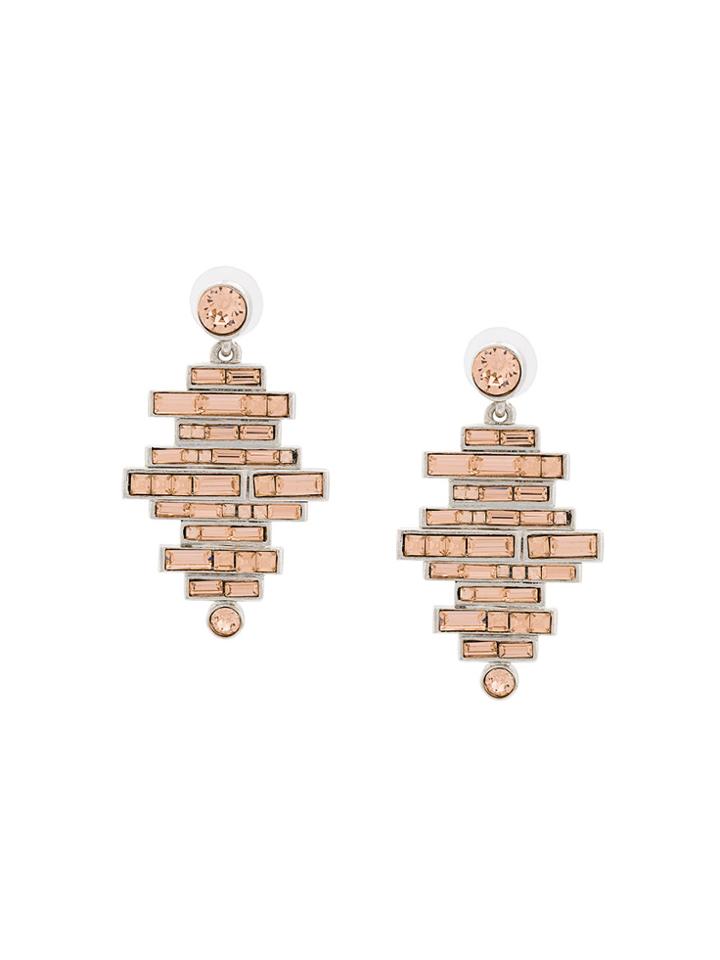 Oscar De La Renta Stacked Crystal Pendant Earrings - Nude & Neutrals