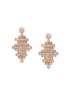 Oscar De La Renta Stacked Crystal Pendant Earrings - Nude & Neutrals