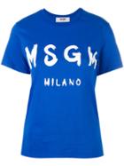 Msgm - Logo Print T-shirt - Women - Cotton - Xs, Blue, Cotton