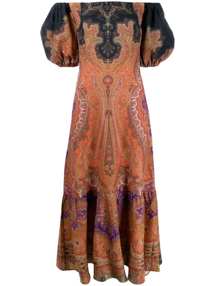 Etro Off The Shoulder Paisley Dress - Brown