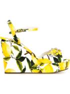 Dolce & Gabbana Lemon Print Sandals, Women's, Size: 39, White, Leather/cotton