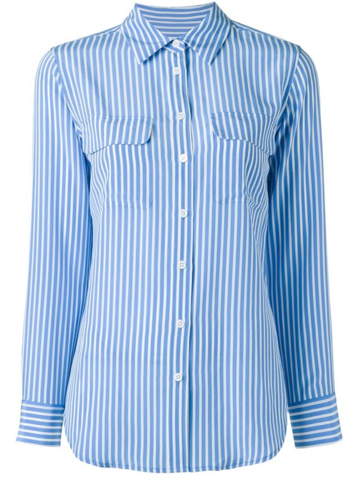 Equipment Striped Shirt, Women's, Size: L, Blue, Silk