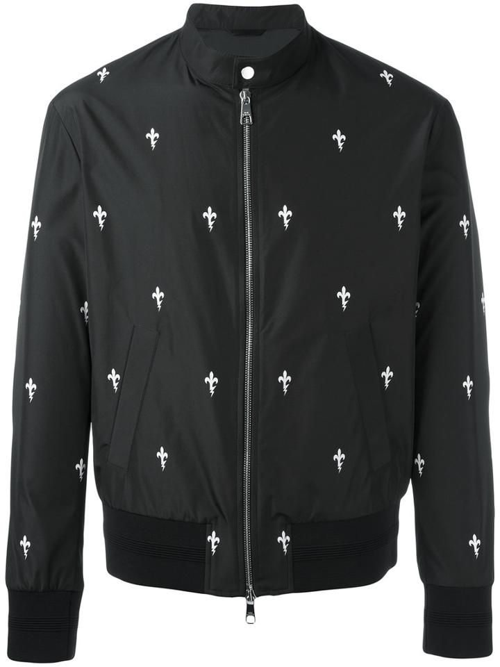 Neil Barrett Fleur De Thunder Bomber Jacket, Men's, Size: Small, Black, Polyester/viscose