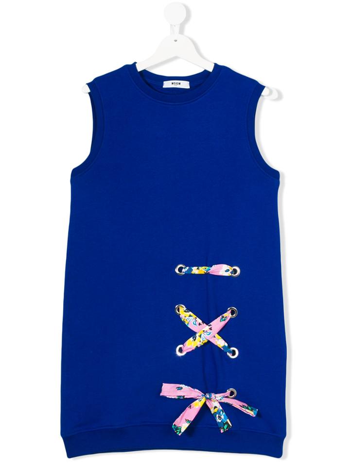 Msgm Kids Teen Lace Detail Dress - Blue