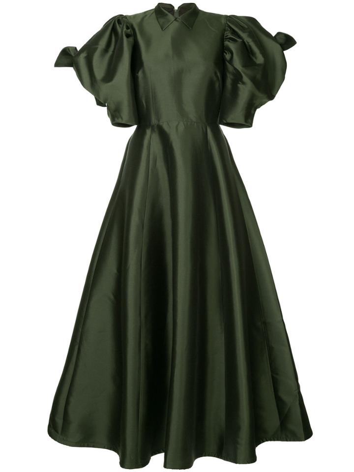 Greta Constantine Puff-sleeve Flared Dress - Green