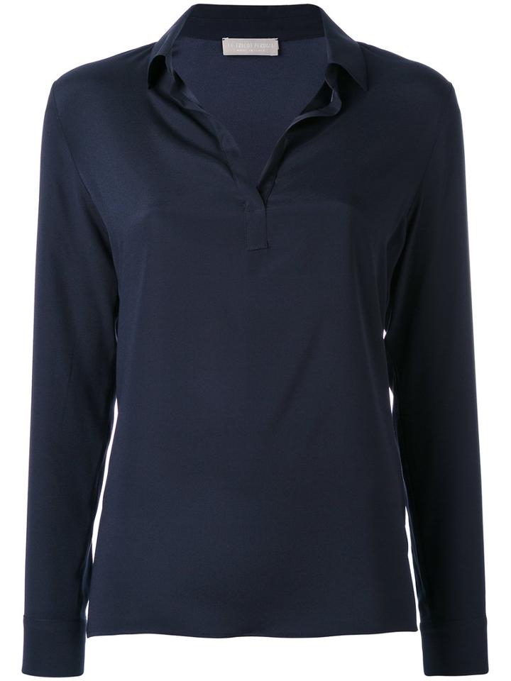 Le Tricot Perugia - Classic Blouse - Women - Silk/elastodiene - S, Blue, Silk/elastodiene