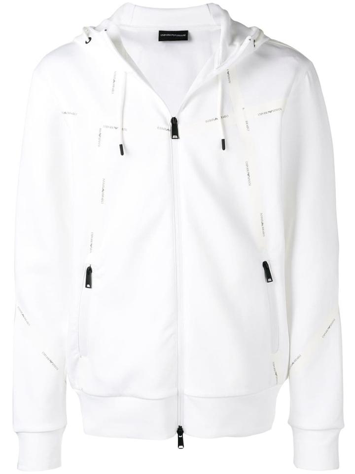 Emporio Armani Logo Tape Zipped Hoodie - White
