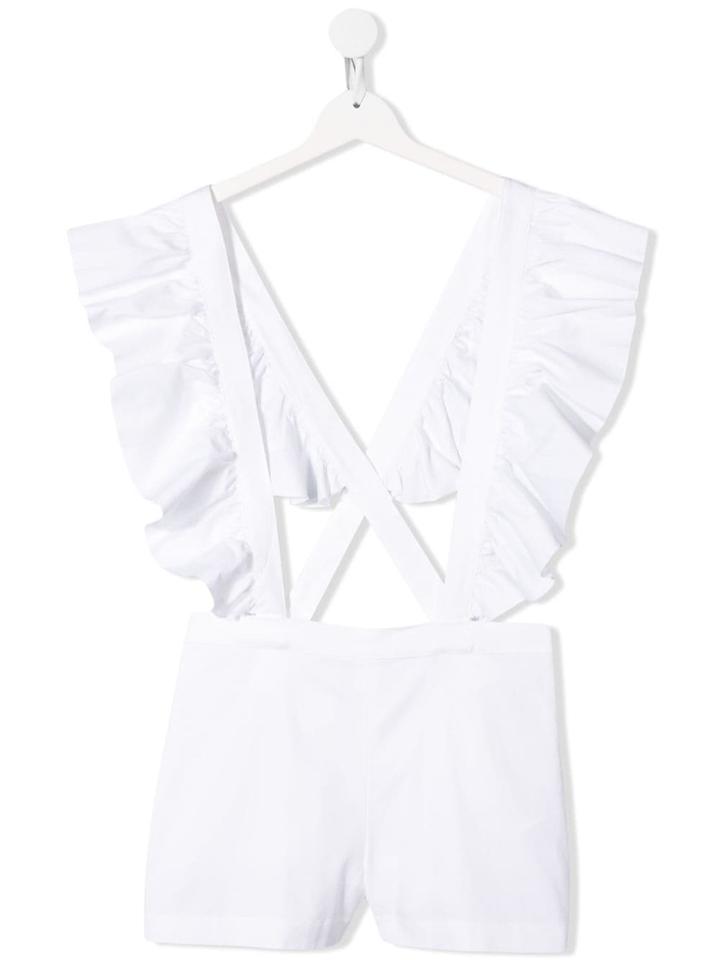Dondup Kids Ruffled Pinafore Playsuit - White