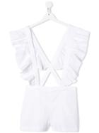 Dondup Kids Ruffled Pinafore Playsuit - White