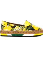 Dolce & Gabbana Lemon Print Espadrilles, Women's, Size: 36, Yellow/orange, Leather/rubber/cotton