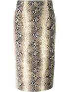 John Galliano Vintage Snakeskin Print Fitted Skirt - Brown