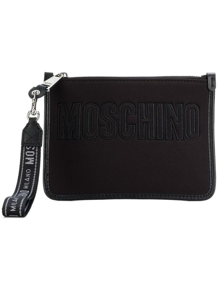 Moschino Logo Zipped Clutch - Black