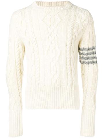 Thom Browne 4-bar Aran Cable Cashmere Pullover - White