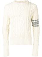 Thom Browne 4-bar Aran Cable Cashmere Pullover - White