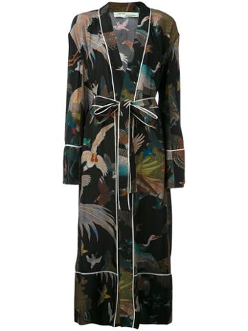 Off-white - Birds Print Pyjama Dress - Women - Silk - Xxs, Black, Silk