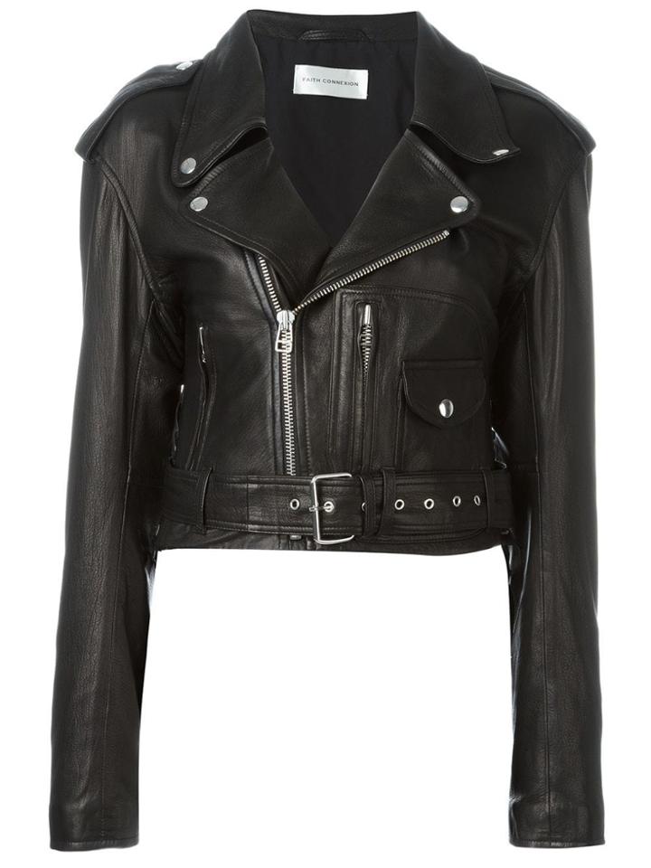 Faith Connexion Cropped Biker Jacket - Black