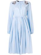 Rochas Sequin Appliqué Pleated Dress - Blue