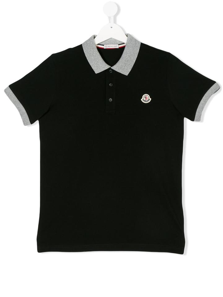 Moncler Kids Teen Contrast Collar Polo Shirt - Black