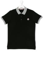 Moncler Kids Teen Contrast Collar Polo Shirt - Black
