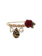 Dolce & Gabbana Crystal Logo Rose Brooch - Gold