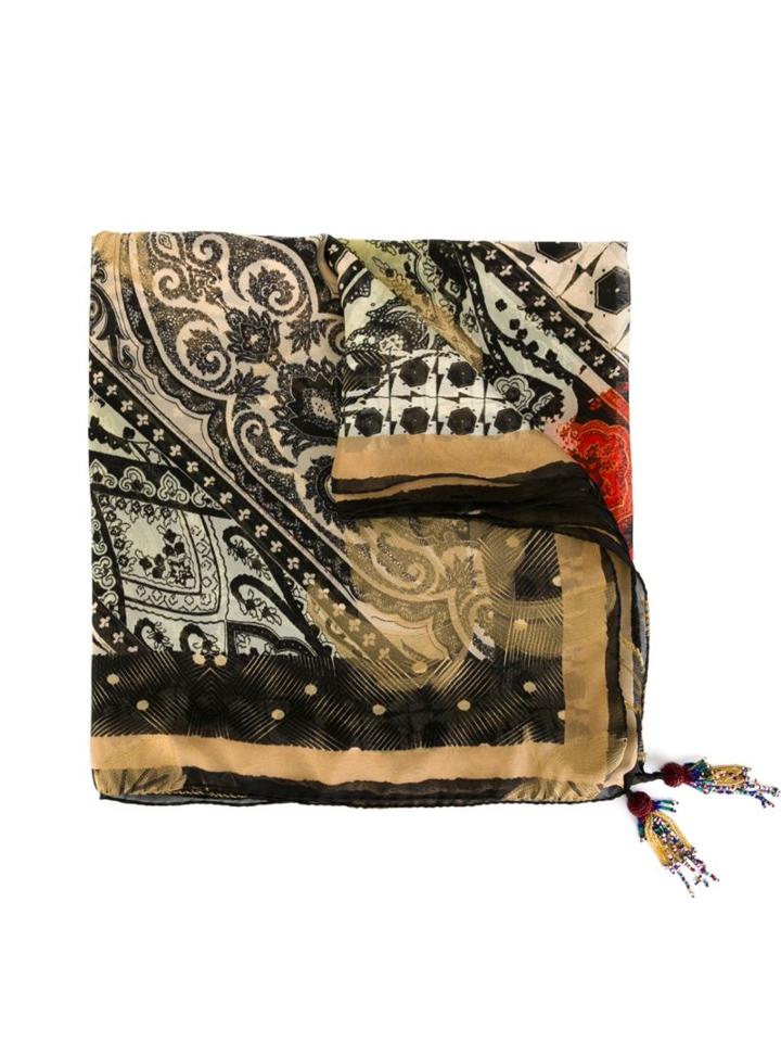 Etro Mixed-print Scarf, Women's, Black, Silk/polyester/viscose