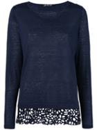 Luisa Cerano Lace Detail Knitted Top, Women's, Size: 40, Blue, Cotton/linen/flax/suede