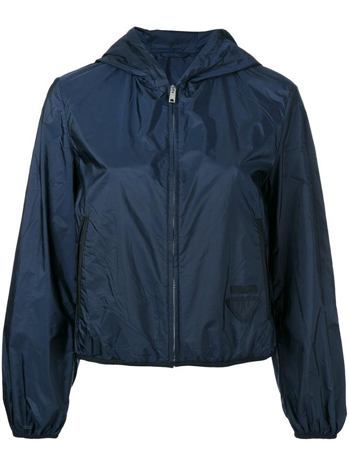 Prada Hooded Zip Up Jacket, Women's, Size: 36, Blue, Polyamide