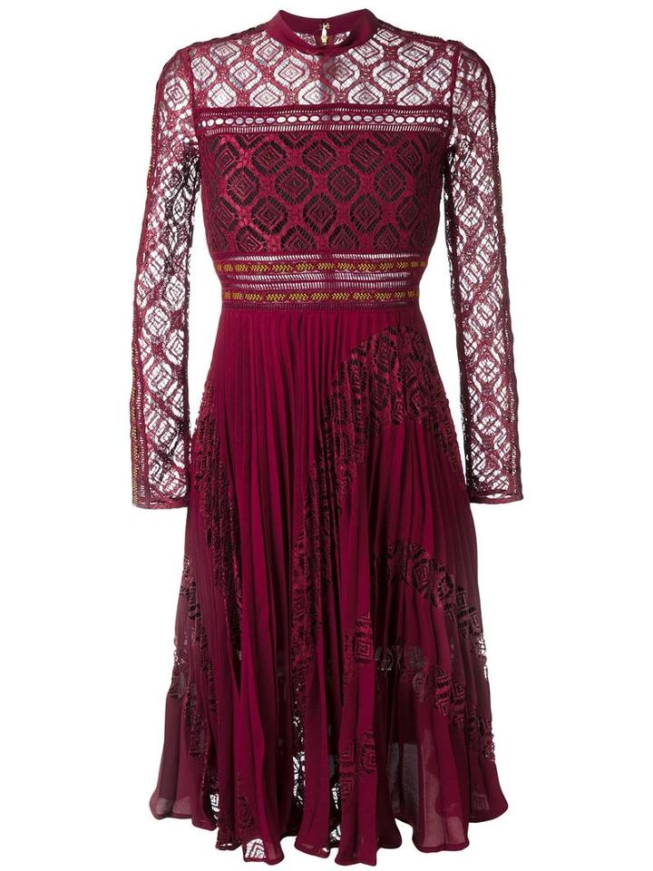 Self-portrait Geometric Sheer Pattern Dress, Women's, Size: 10, Red, Polyester/spandex/elastane