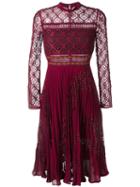 Self-portrait Geometric Sheer Pattern Dress, Women's, Size: 10, Red, Polyester/spandex/elastane
