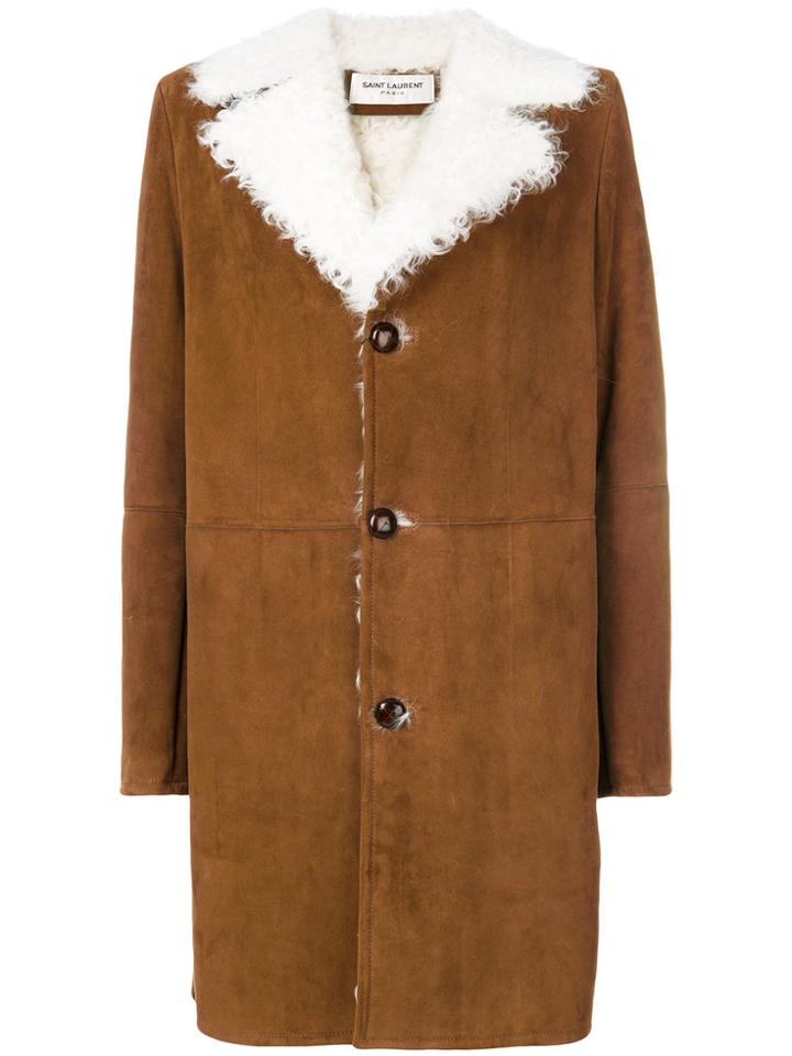 Saint Laurent Shearling Lined Coat - Brown