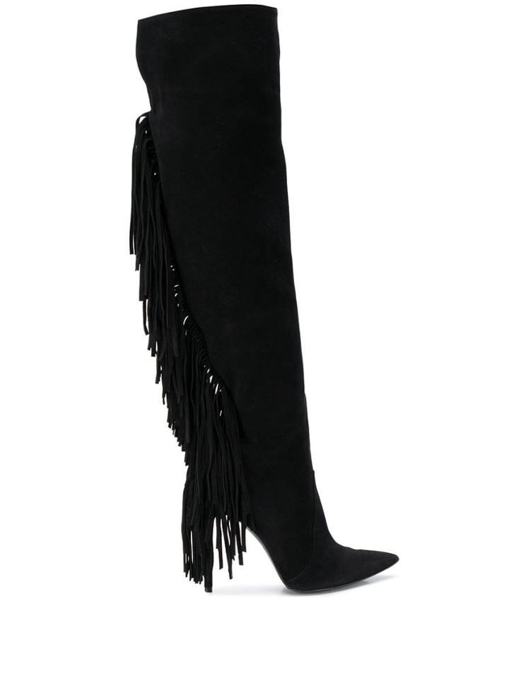 Just Cavalli Fringed Knee Length Boots - Black