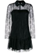 Red Valentino Lace Overlay Collared Dress - Black