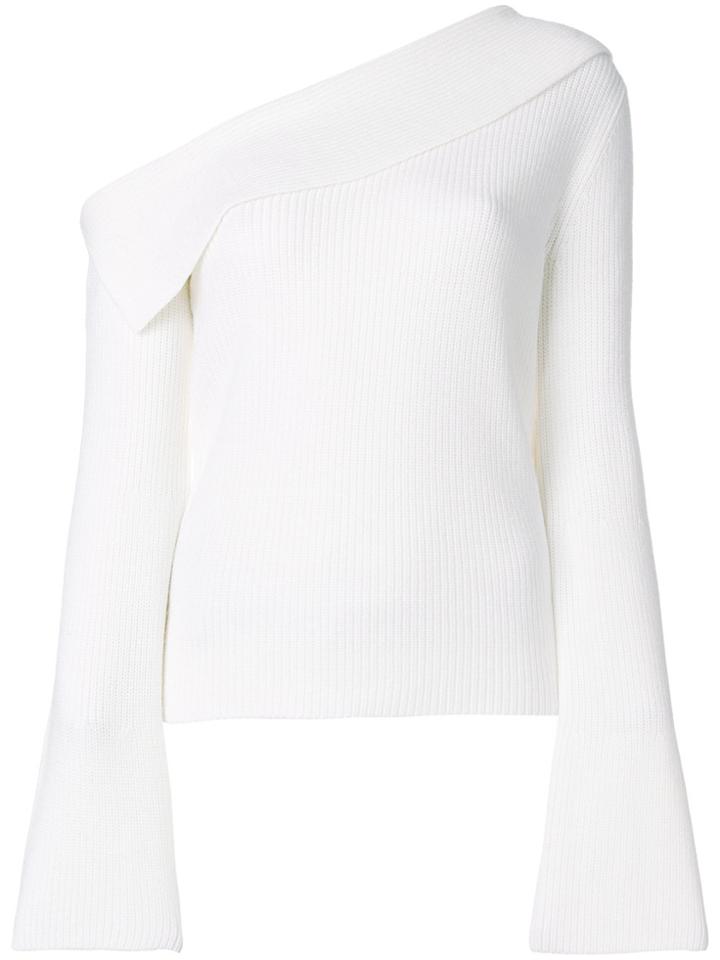 Theory One Shoulder Ribbed Sweater - White