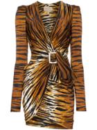 Alexandre Vauthier V-neck Tiger Print Silk Blend Mini Dress - Black